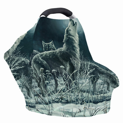 Howling Snowy Wolf Painting Print Baby Seat Cover
