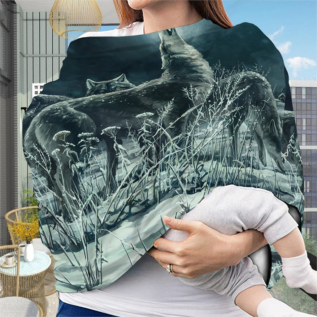 Howling Snowy Wolf Painting Print Baby Seat Cover