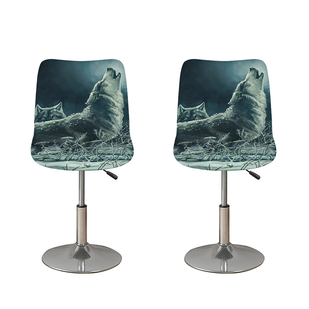 Howling Snowy Wolf Painting Print Bar Stool Covers