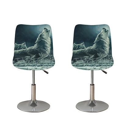 Howling Snowy Wolf Painting Print Bar Stool Covers
