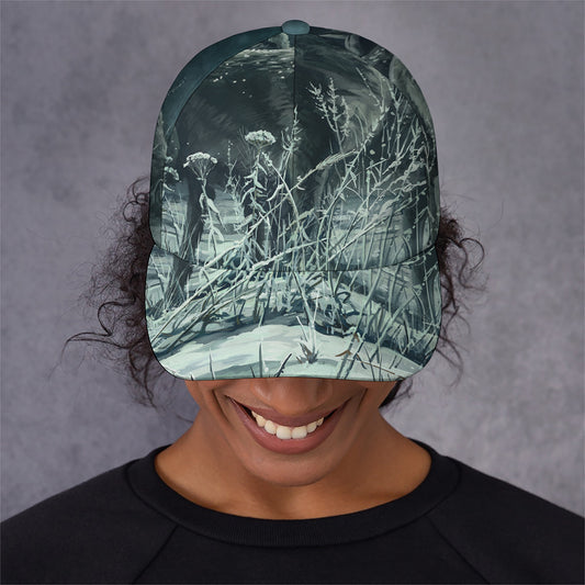 Howling Snowy Wolf Painting Print Baseball Cap