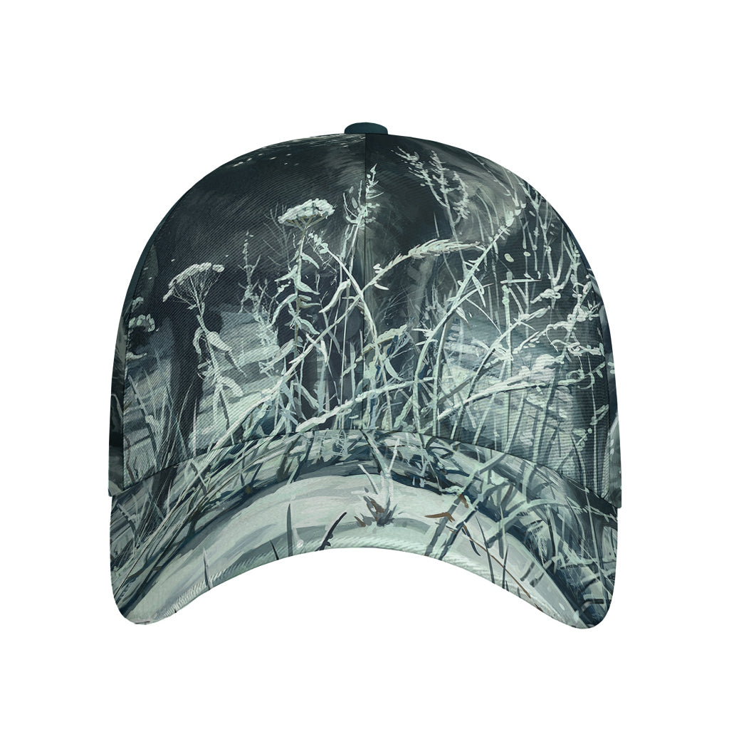Howling Snowy Wolf Painting Print Baseball Cap