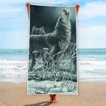 Howling Snowy Wolf Painting Print Beach Towel