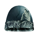 Howling Snowy Wolf Painting Print Beanie