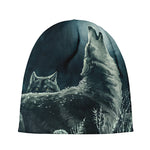 Howling Snowy Wolf Painting Print Beanie