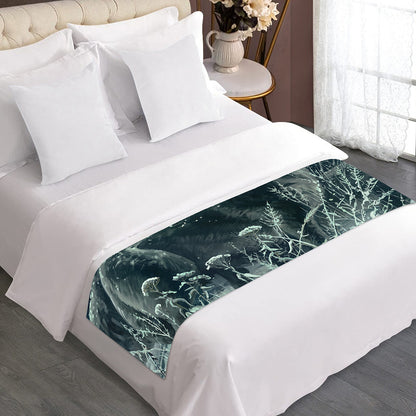 Howling Snowy Wolf Painting Print Bed Runner
