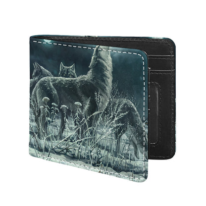 Howling Snowy Wolf Painting Print Bifold Wallet