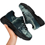 Howling Snowy Wolf Painting Print Black Chunky Shoes