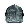 Howling Snowy Wolf Painting Print Black Mesh Trucker Hat