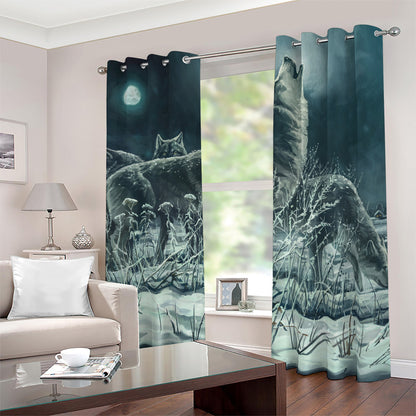 Howling Snowy Wolf Painting Print Blackout Grommet Curtains
