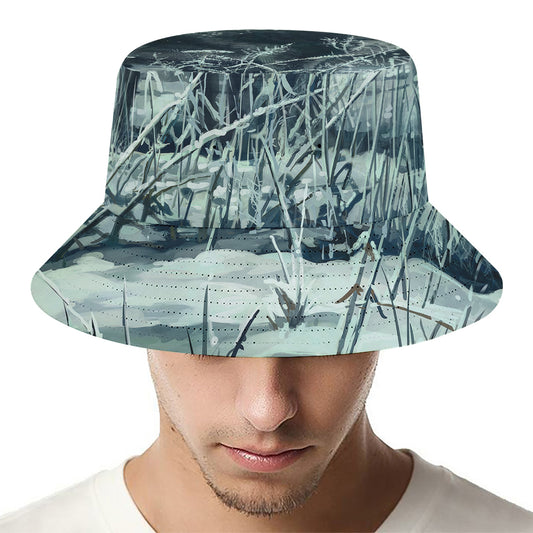 Howling Snowy Wolf Painting Print Bucket Hat