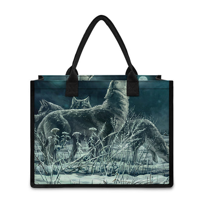 Howling Snowy Wolf Painting Print Canvas Tote Bag