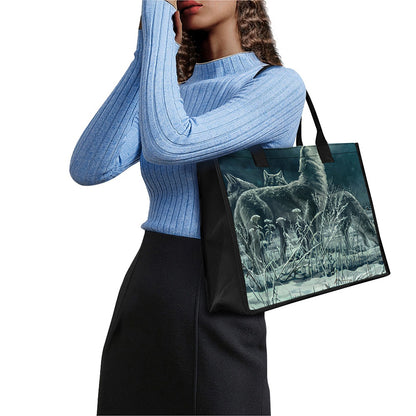 Howling Snowy Wolf Painting Print Canvas Tote Bag