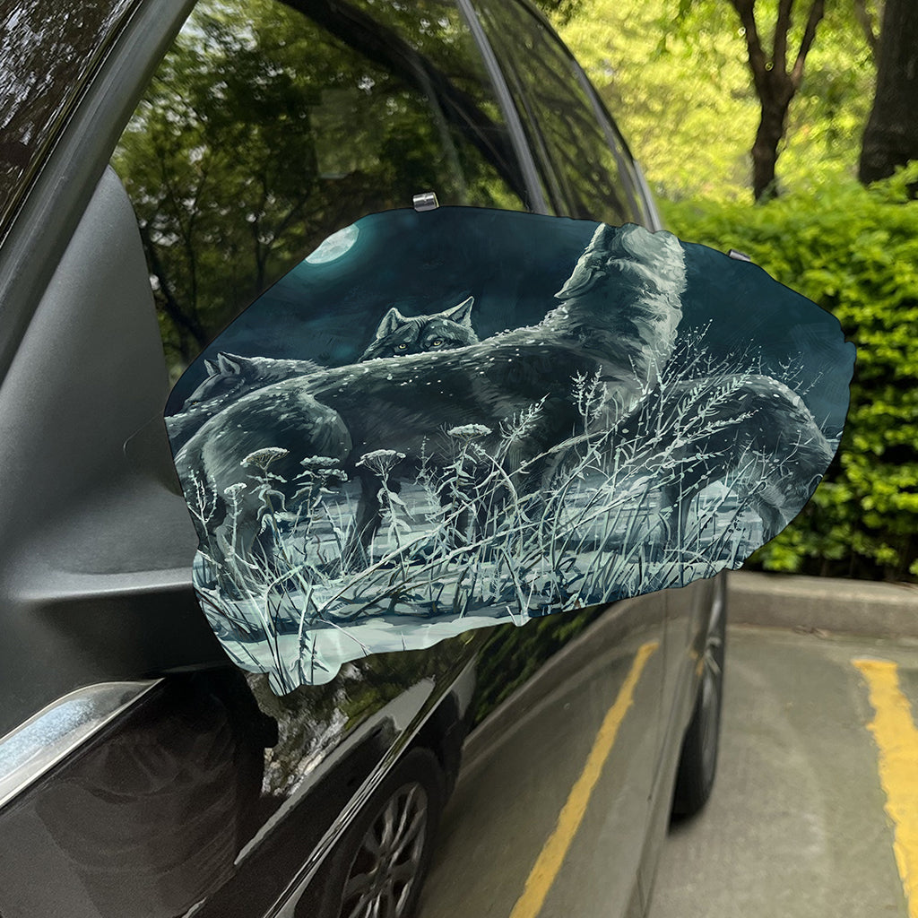 Howling Snowy Wolf Painting Print Car Side Mirror Covers