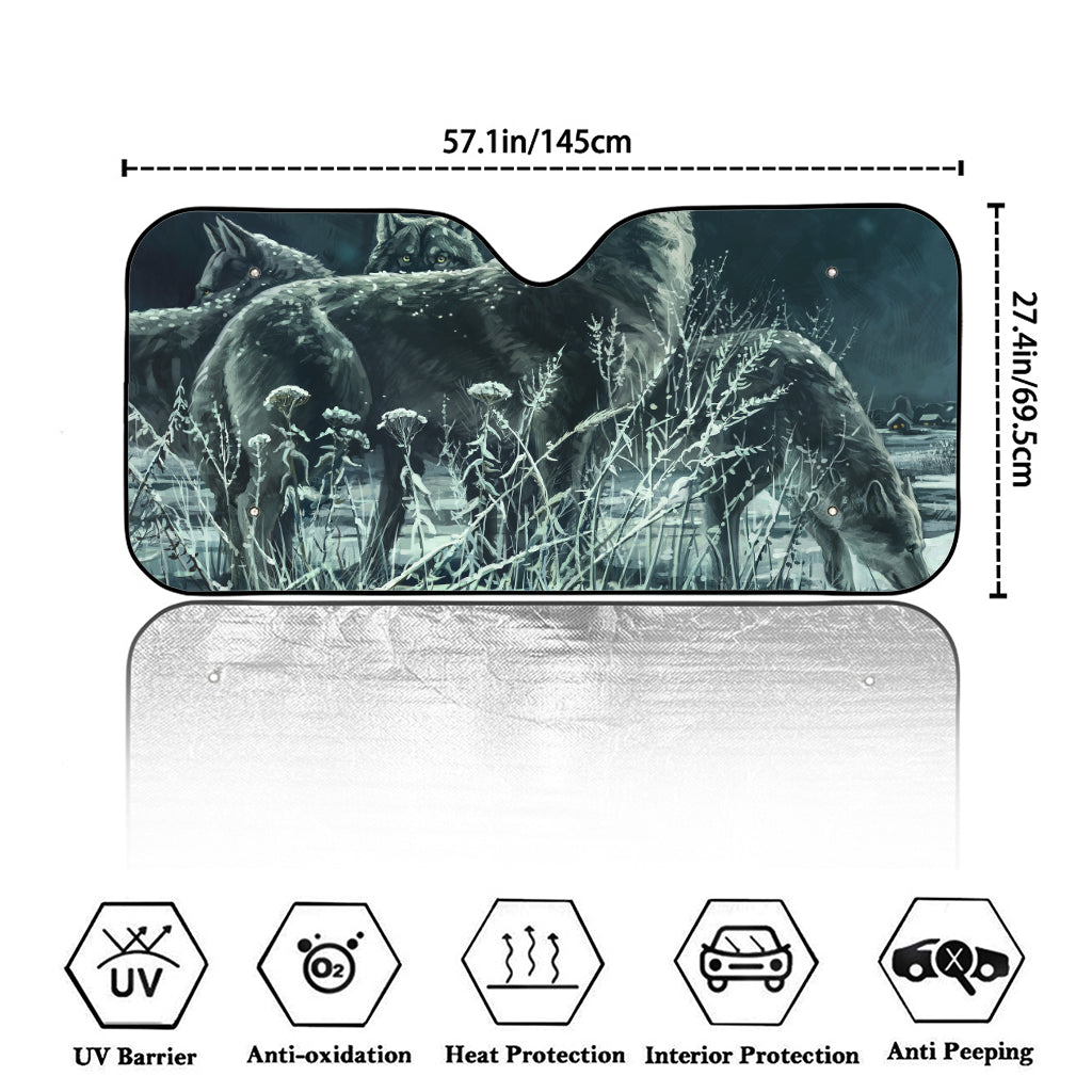 Howling Snowy Wolf Painting Print Car Windshield Sun Shade