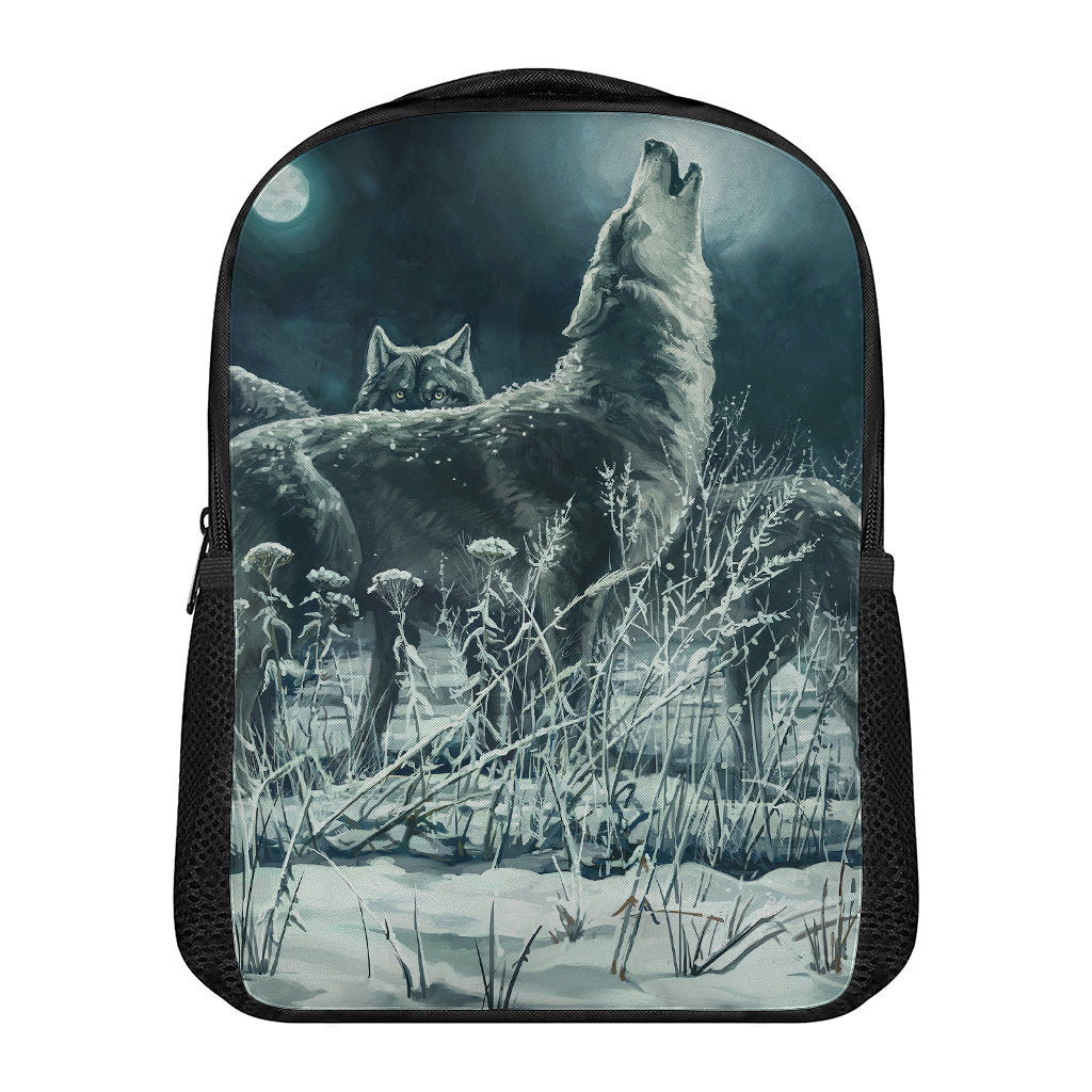 Howling Snowy Wolf Painting Print Casual Backpack
