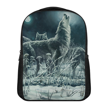 Howling Snowy Wolf Painting Print Casual Backpack