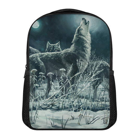 Howling Snowy Wolf Painting Print Casual Backpack