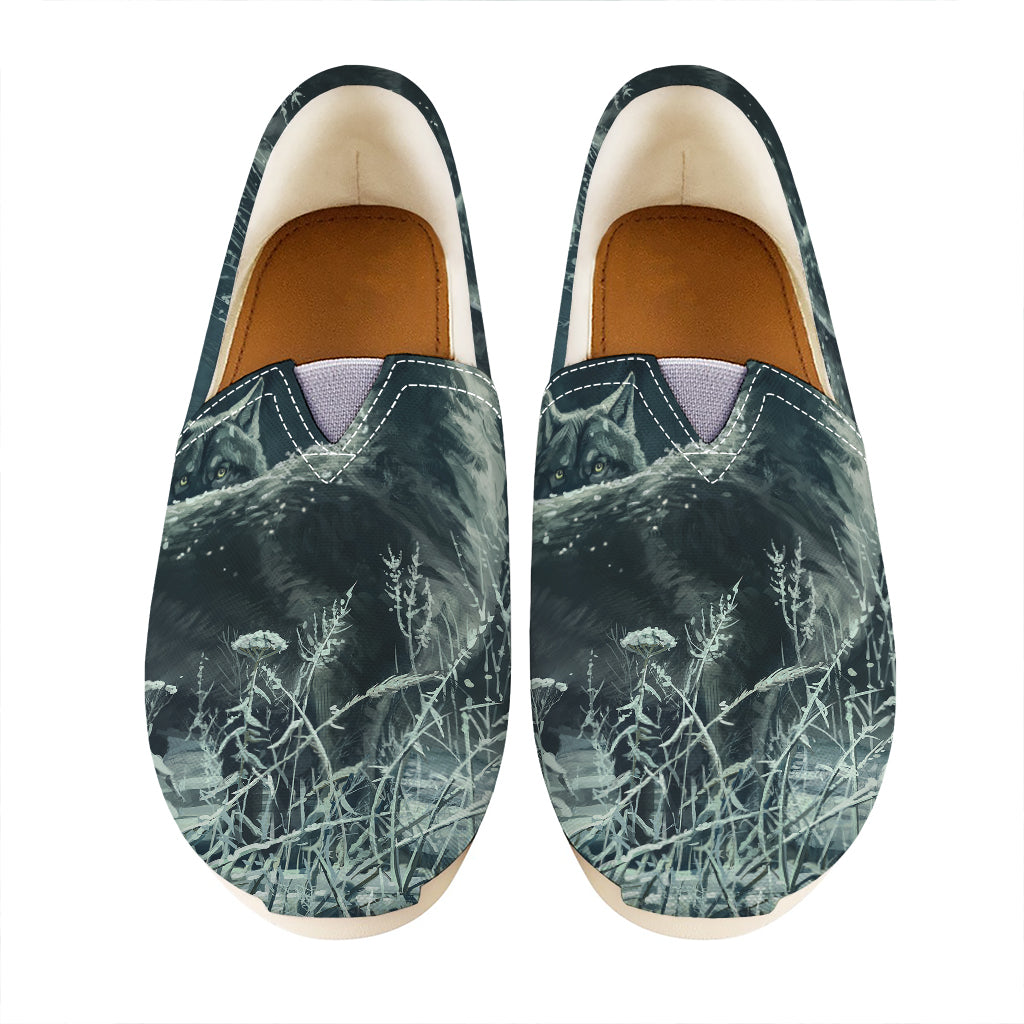 Howling Snowy Wolf Painting Print Casual Shoes
