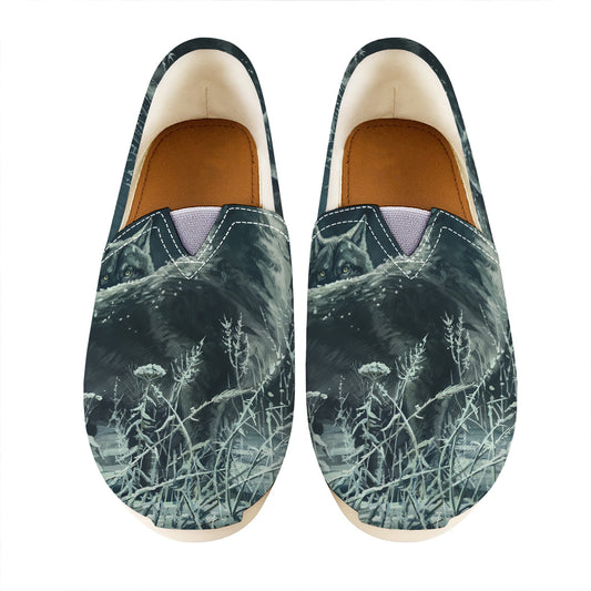 Howling Snowy Wolf Painting Print Casual Shoes