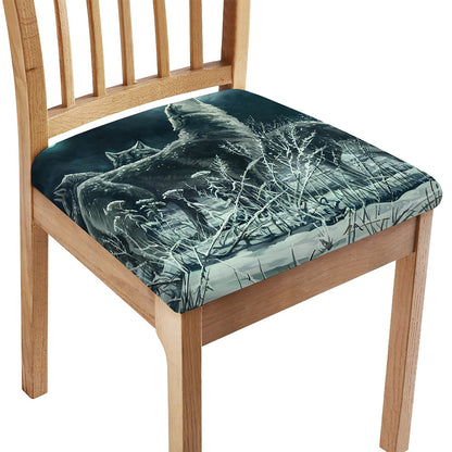 Howling Snowy Wolf Painting Print Chair Cushion Cover