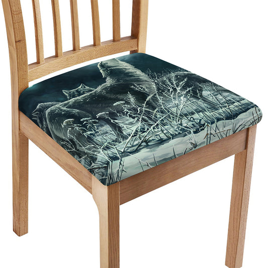 Howling Snowy Wolf Painting Print Chair Cushion Cover