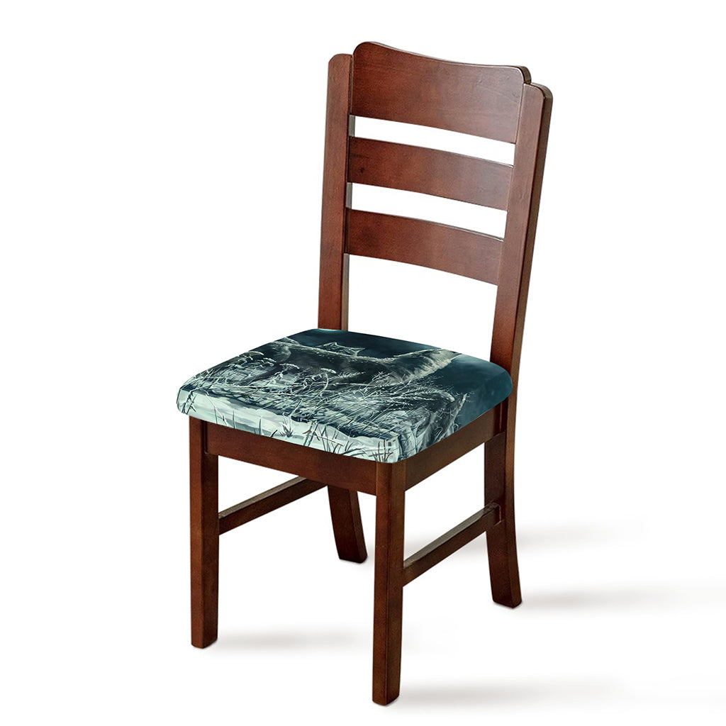 Howling Snowy Wolf Painting Print Chair Cushion Cover