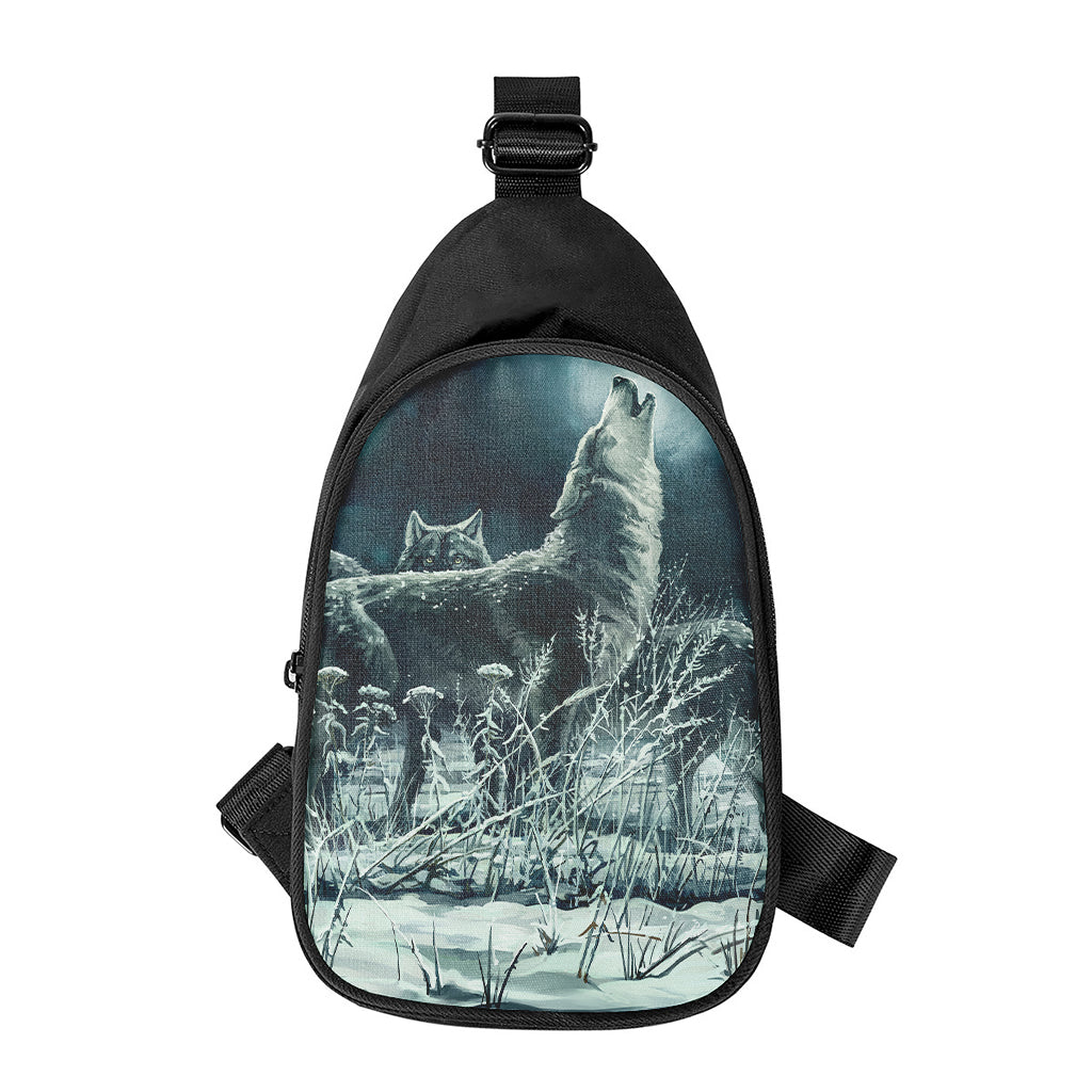 Howling Snowy Wolf Painting Print Chest Bag