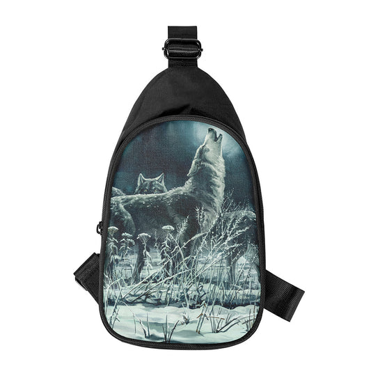 Howling Snowy Wolf Painting Print Chest Bag