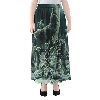 Howling Snowy Wolf Painting Print Chiffon Maxi Skirt
