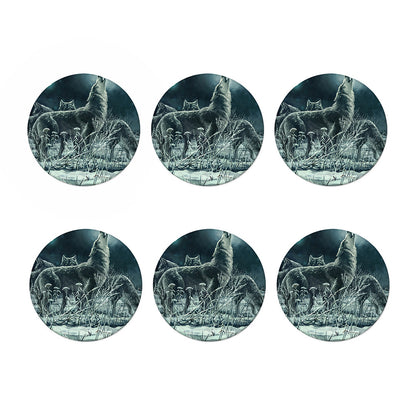 Howling Snowy Wolf Painting Print Coaster Set
