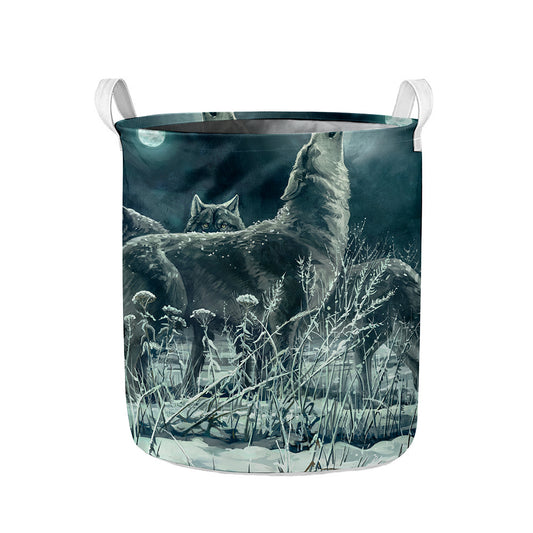 Howling Snowy Wolf Painting Print Collapsible Laundry Basket