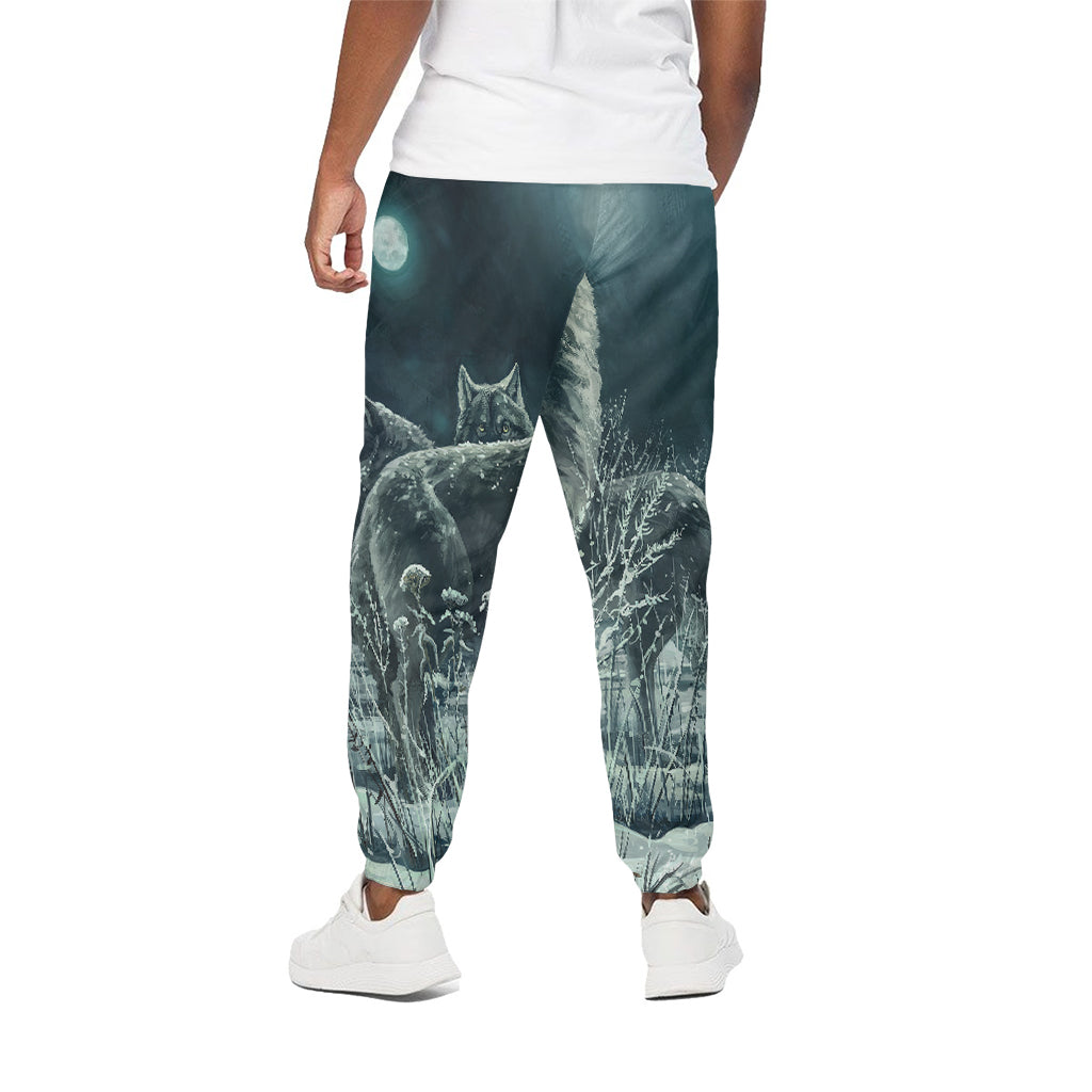 Howling Snowy Wolf Painting Print Cotton Pants