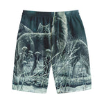 Howling Snowy Wolf Painting Print Cotton Shorts