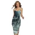 Howling Snowy Wolf Painting Print Cross Back Cami Dress