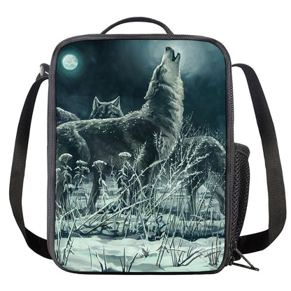Howling Snowy Wolf Painting Print Crossbody Lunch Bag