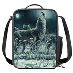 Howling Snowy Wolf Painting Print Crossbody Lunch Bag
