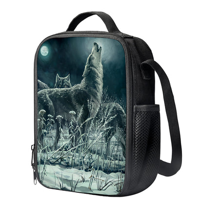 Howling Snowy Wolf Painting Print Crossbody Lunch Bag