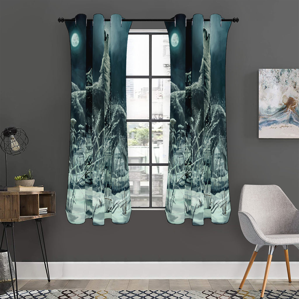 Howling Snowy Wolf Painting Print Curtain