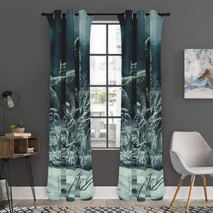Howling Snowy Wolf Painting Print Curtain