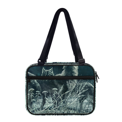 Howling Snowy Wolf Painting Print Double Strap Bible Bag