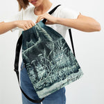 Howling Snowy Wolf Painting Print Drawstring Backpack