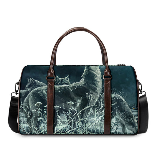 Howling Snowy Wolf Painting Print Duffle Bag