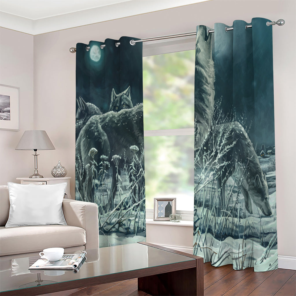 Howling Snowy Wolf Painting Print Extra Wide Grommet Curtains