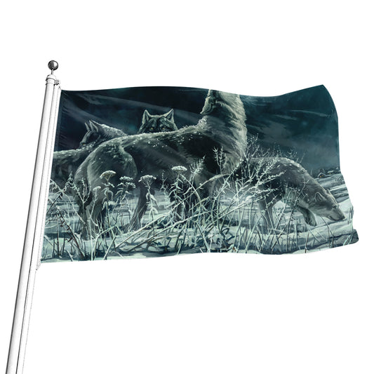 Howling Snowy Wolf Painting Print Flag