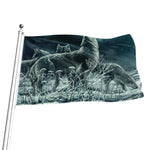 Howling Snowy Wolf Painting Print Flag