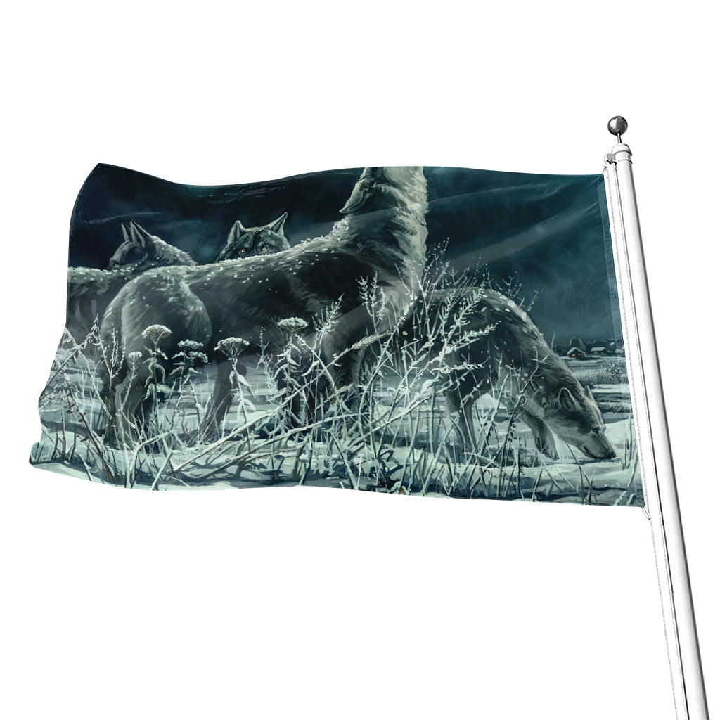 Howling Snowy Wolf Painting Print Flag