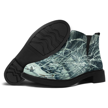 Howling Snowy Wolf Painting Print Flat Ankle Boots