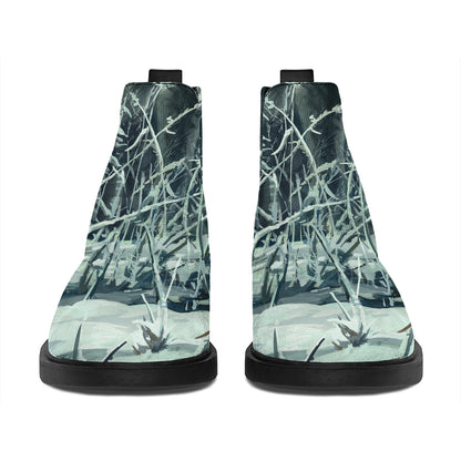 Howling Snowy Wolf Painting Print Flat Ankle Boots