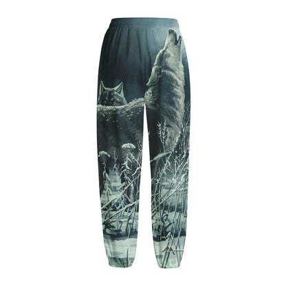 Howling Snowy Wolf Painting Print Fleece Lined Knit Pants